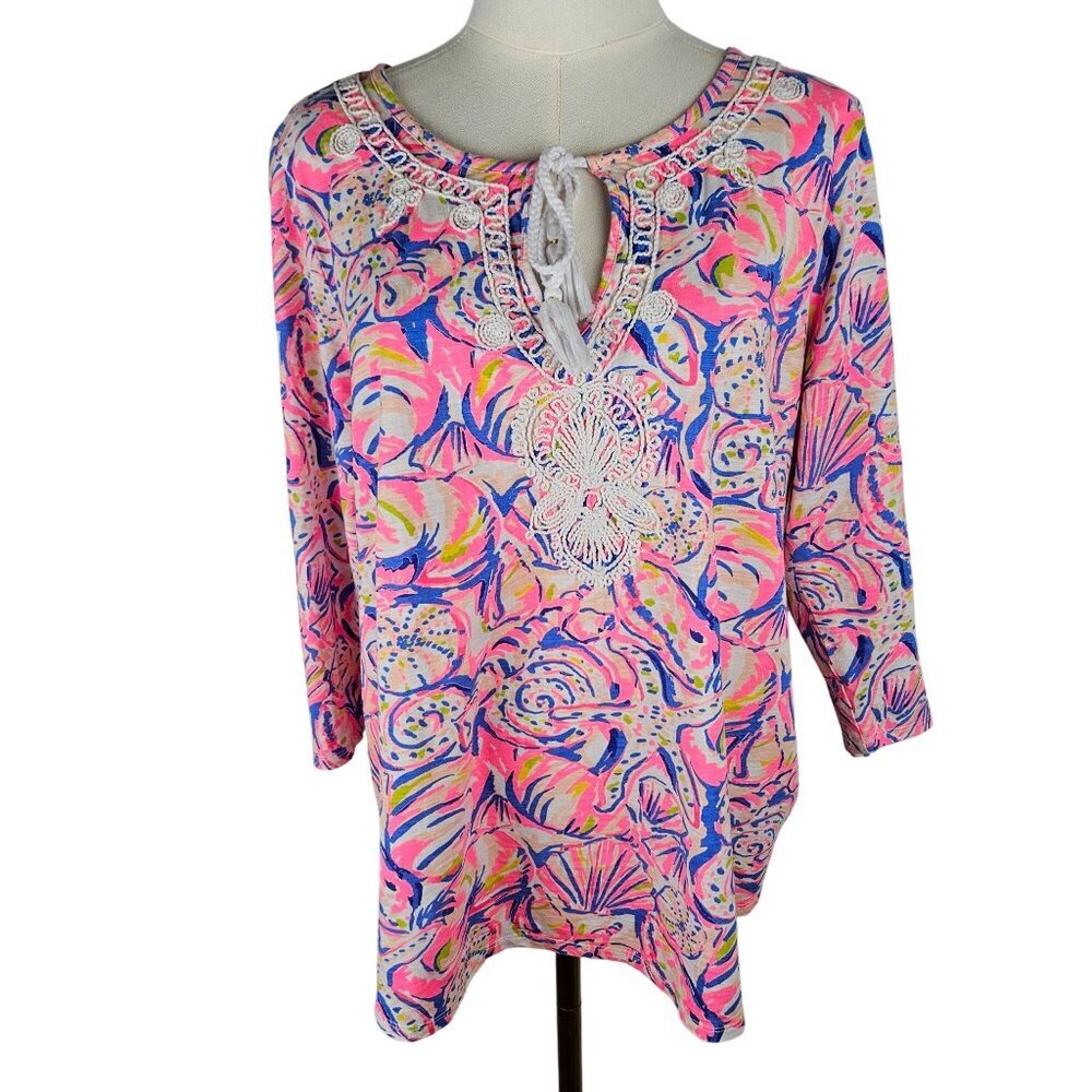 Lilly Pulitzer Holly Top Shell of a Time, Sz‎ Medium Boho Resortwear Pink Blue